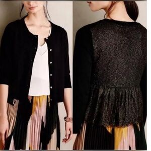 Anthropologie Knitted & Knotted Afterward Lace Cardigan Sweater Black Gold